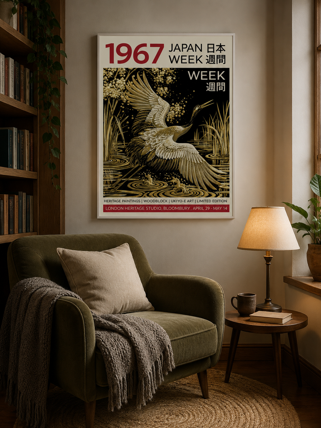 Golden Crane Poster - Wall Art Decor - close-up - golden crane poster, black gold wall decor