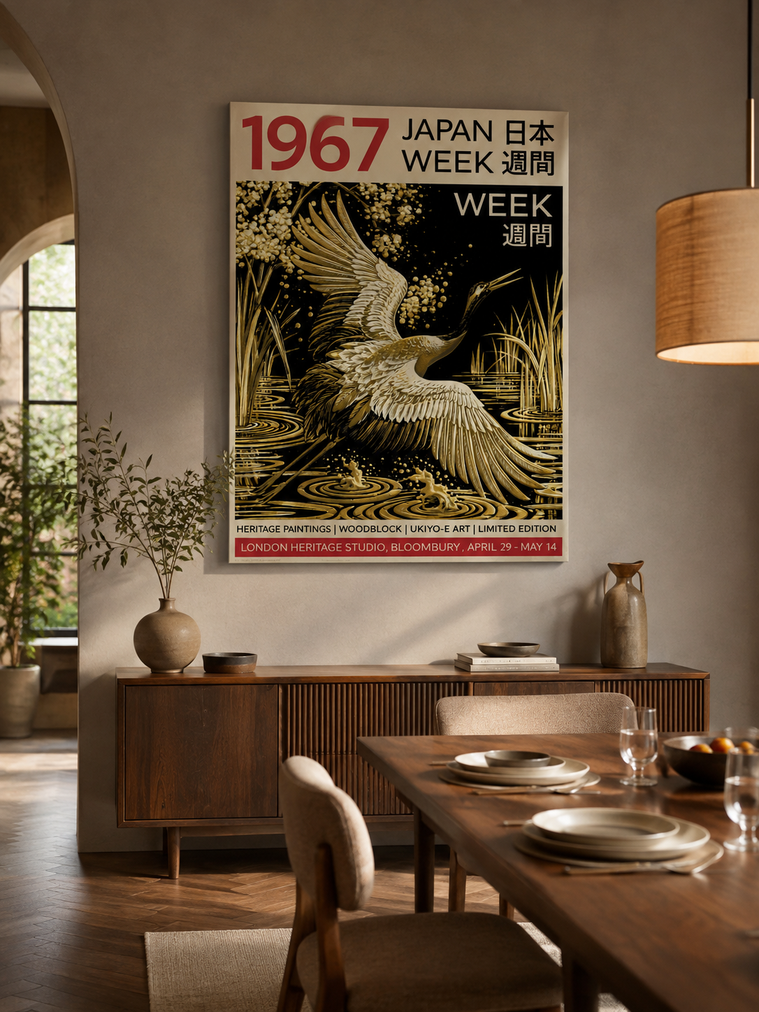 Golden Crane Poster - Wall Art Decor - packaging - golden crane poster, black gold wall decor
