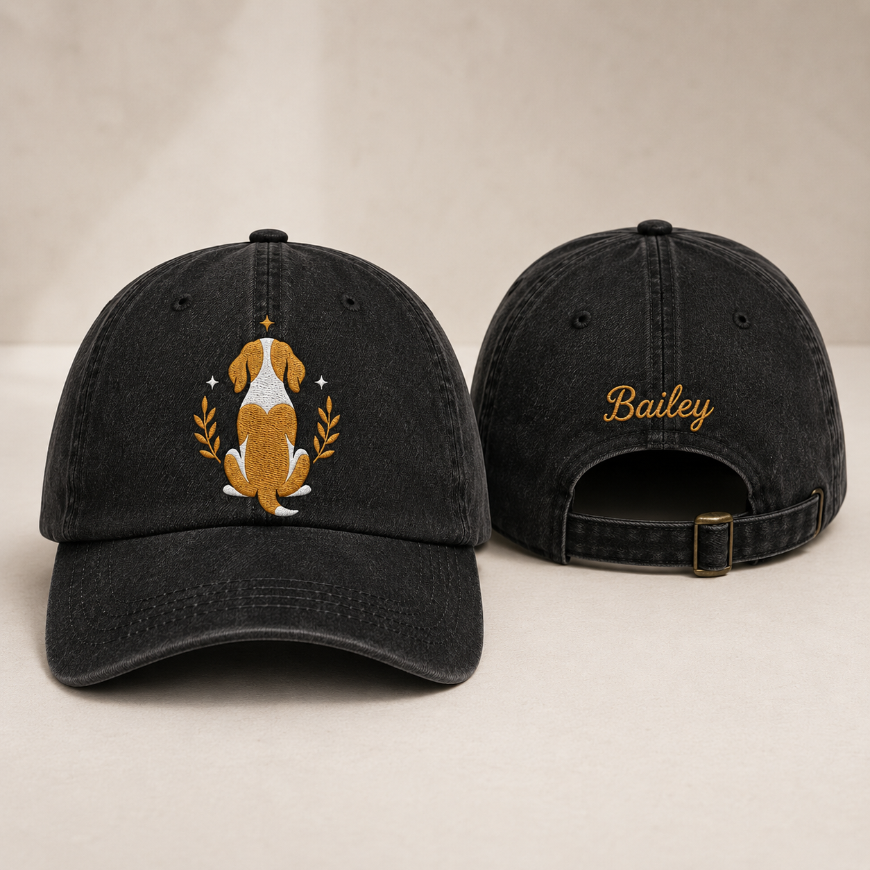 Golden Dog Embroidered Washed Cap - Washed Cap - front view
