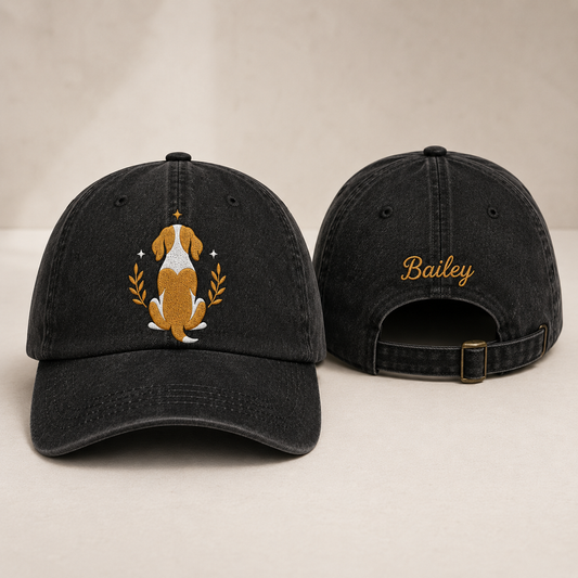 Golden Dog Embroidered Washed Cap - Washed Cap - front view