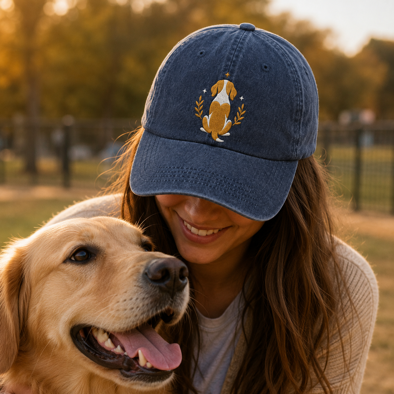 Golden Dog Embroidered Washed Cap - Washed Cap - side view