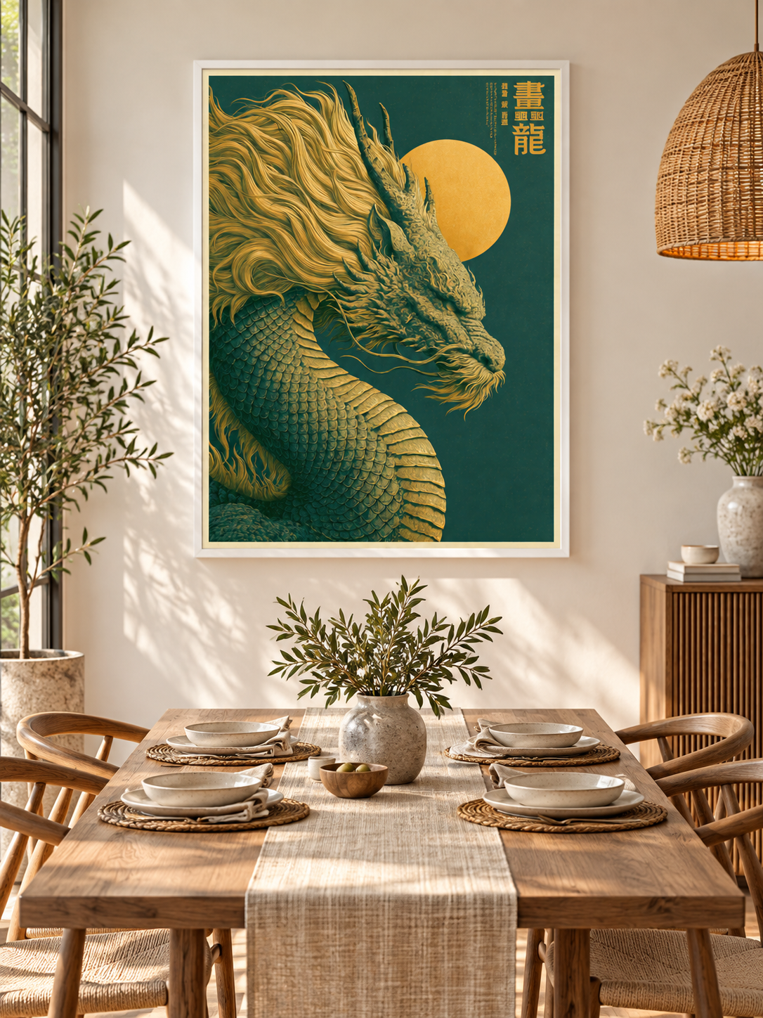 Golden Dragon Sun Poster - Wall Art Decor - alternate angle - golden dragon poster, oriental dragon wall art