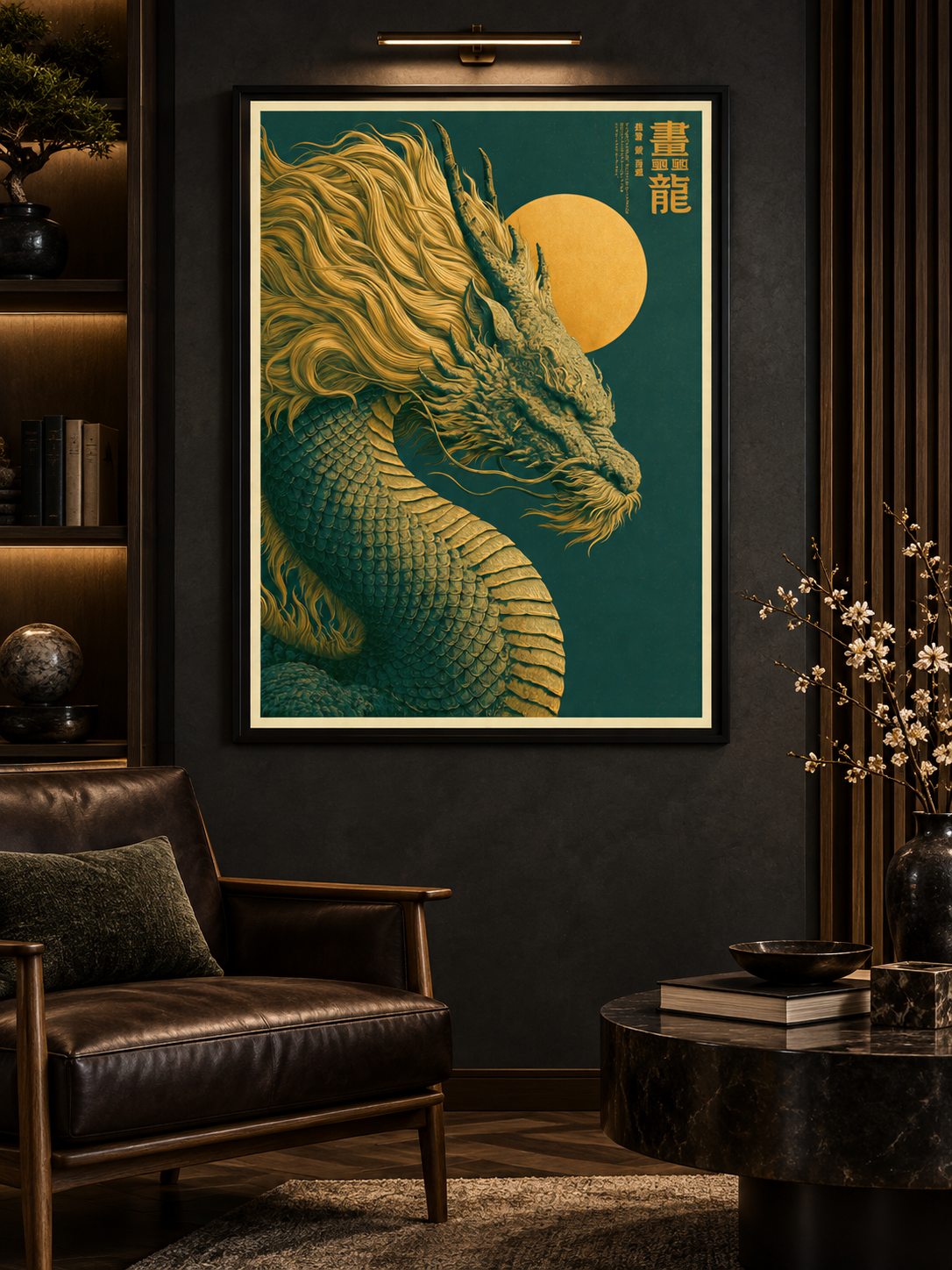 Golden Dragon Sun Poster - Wall Art Decor - detail view - golden dragon poster, oriental dragon wall art