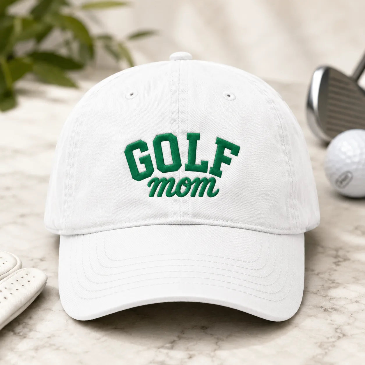 Golf Mom Green Embroidered Washed Cap - washed cap - front view