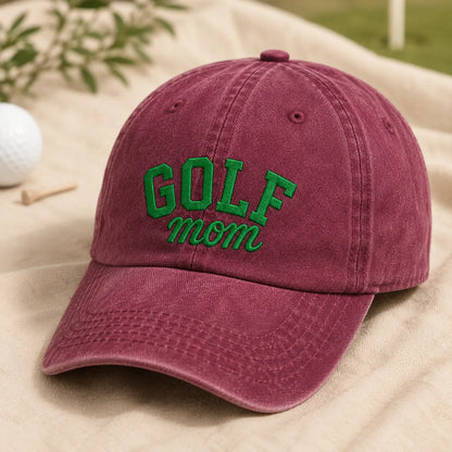 Golf Mom Green Embroidered Washed Cap - washed cap - lifestyle