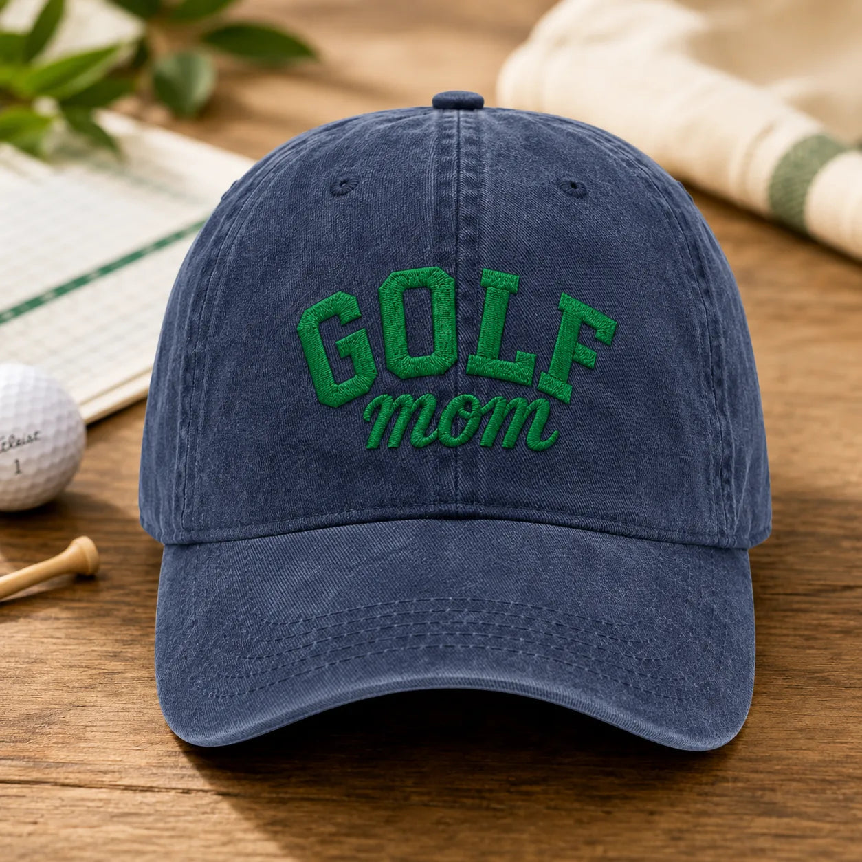 Golf Mom Green Embroidered Washed Cap - washed cap - side view