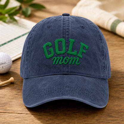 Golf Mom Green Embroidered Washed Cap - washed cap - side view