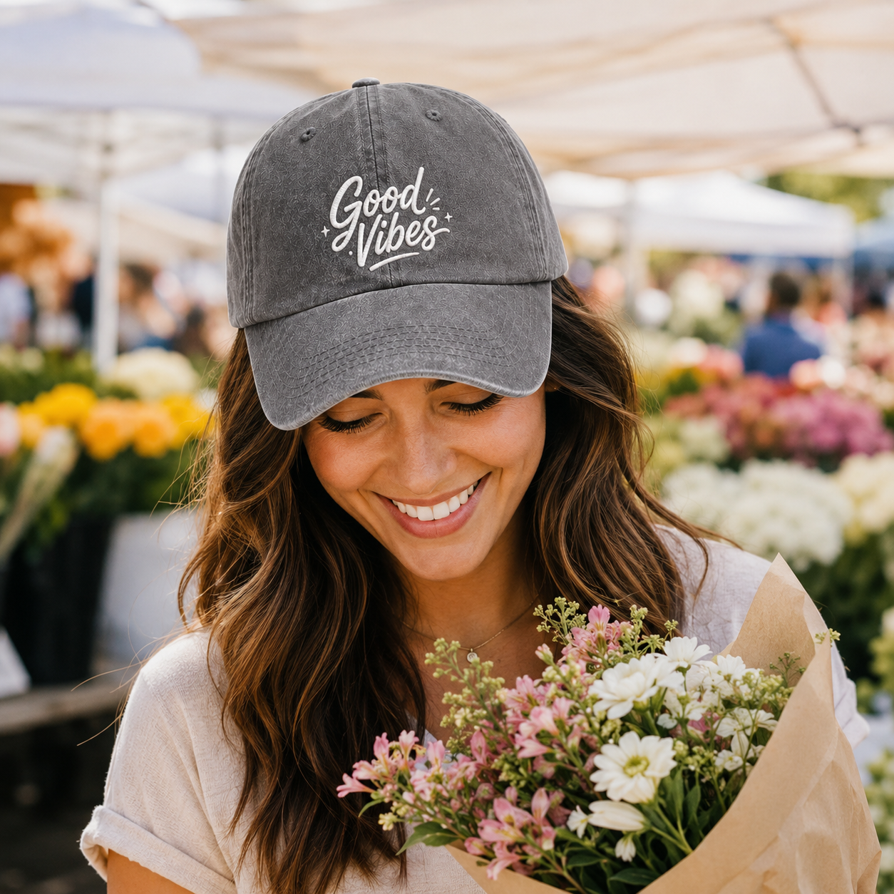 Good Vibes Embroidered Washed Cap - Washed Cap - alternate angle