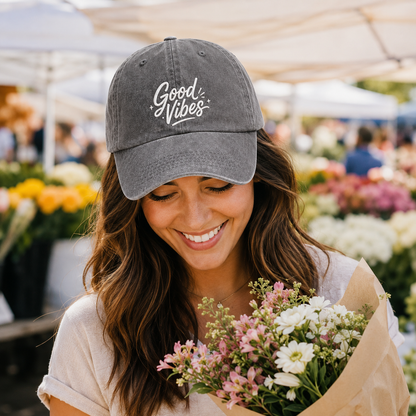 Good Vibes Embroidered Washed Cap - Washed Cap - alternate angle