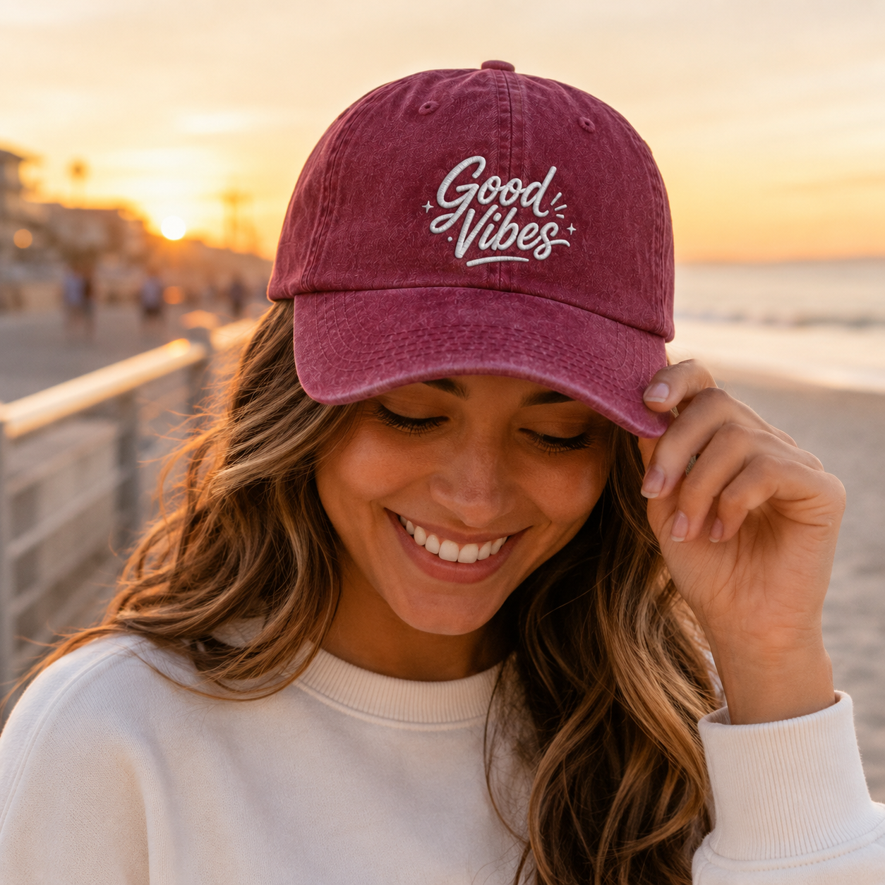 Good Vibes Embroidered Washed Cap - Washed Cap - lifestyle
