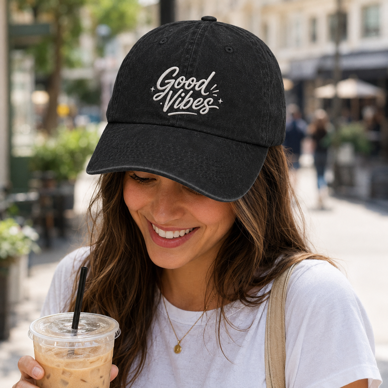 Good Vibes Embroidered Washed Cap - Washed Cap - side view