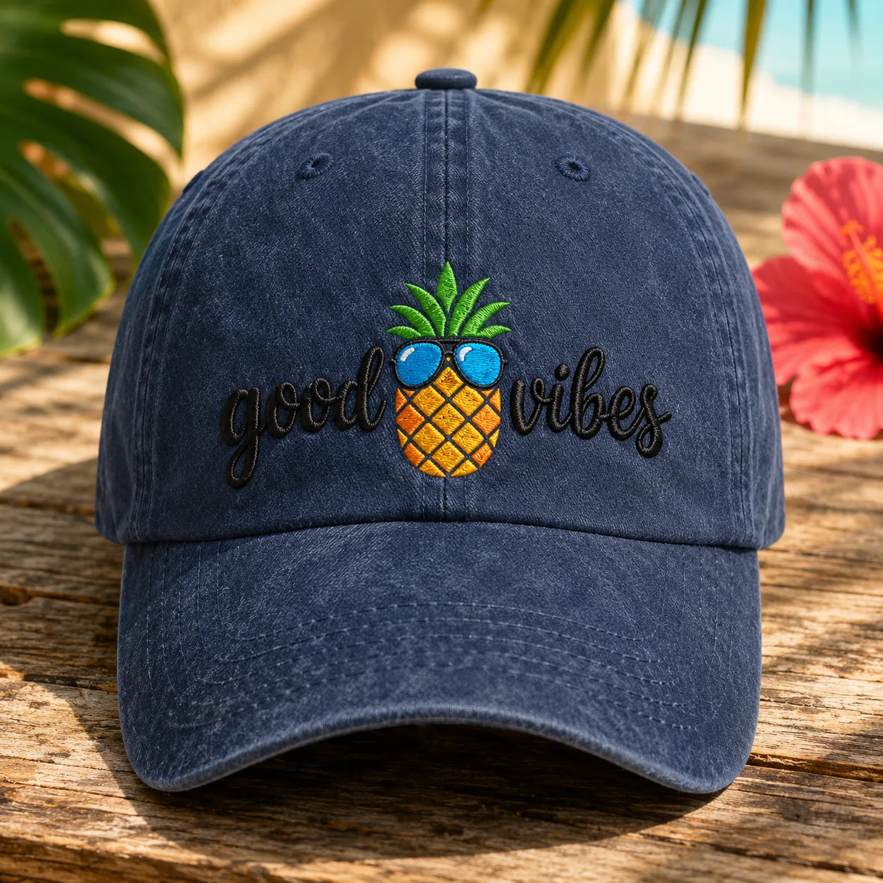 Good Vibes Pineapple Washed Cap - washed cap - side view