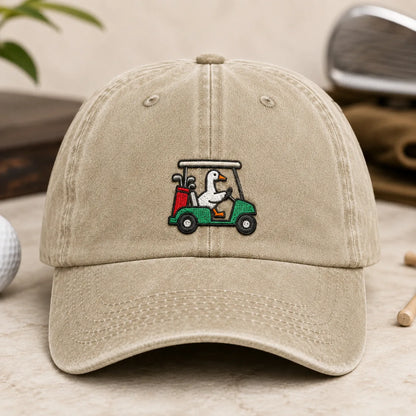 Goose Driving Golf Cart Hat - washed cap - front view
