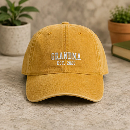 Grandma Est. 2025 Washed Dad Hat - washed cap - detail