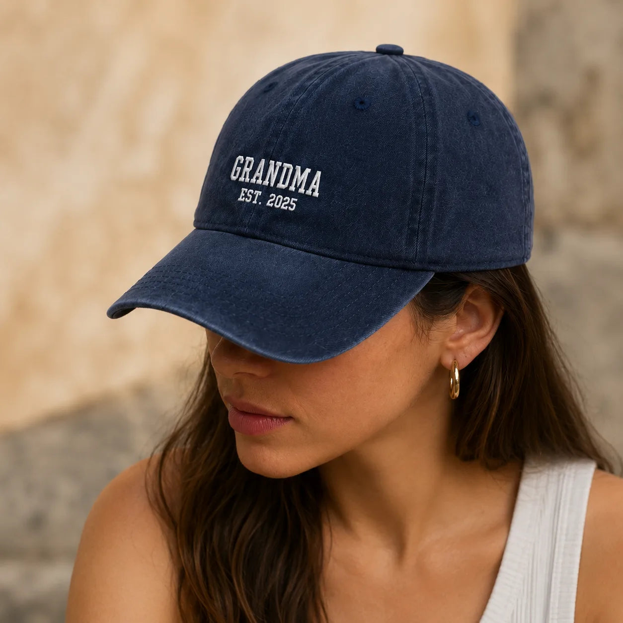 Grandma Est. 2025 Washed Dad Hat - washed cap - front view