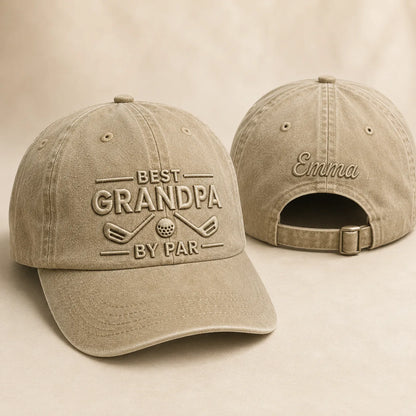 Grandpa By Par Golf Father Washed Cap - washed cap - front view
