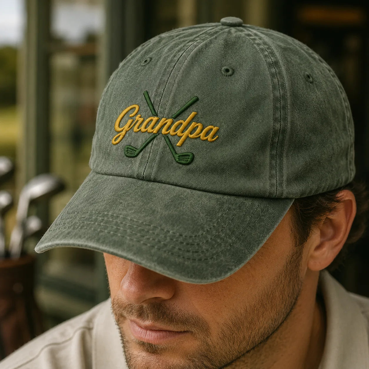 Grandpa Golf Embroidered Washed Cap - washed cap - detail