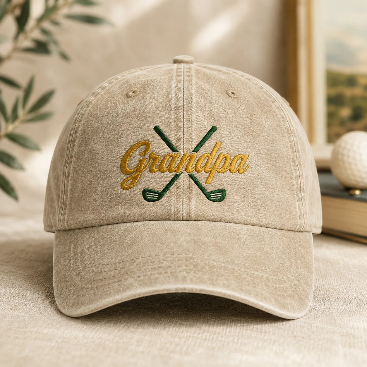 Grandpa Golf Embroidered Washed Cap - washed cap - front view