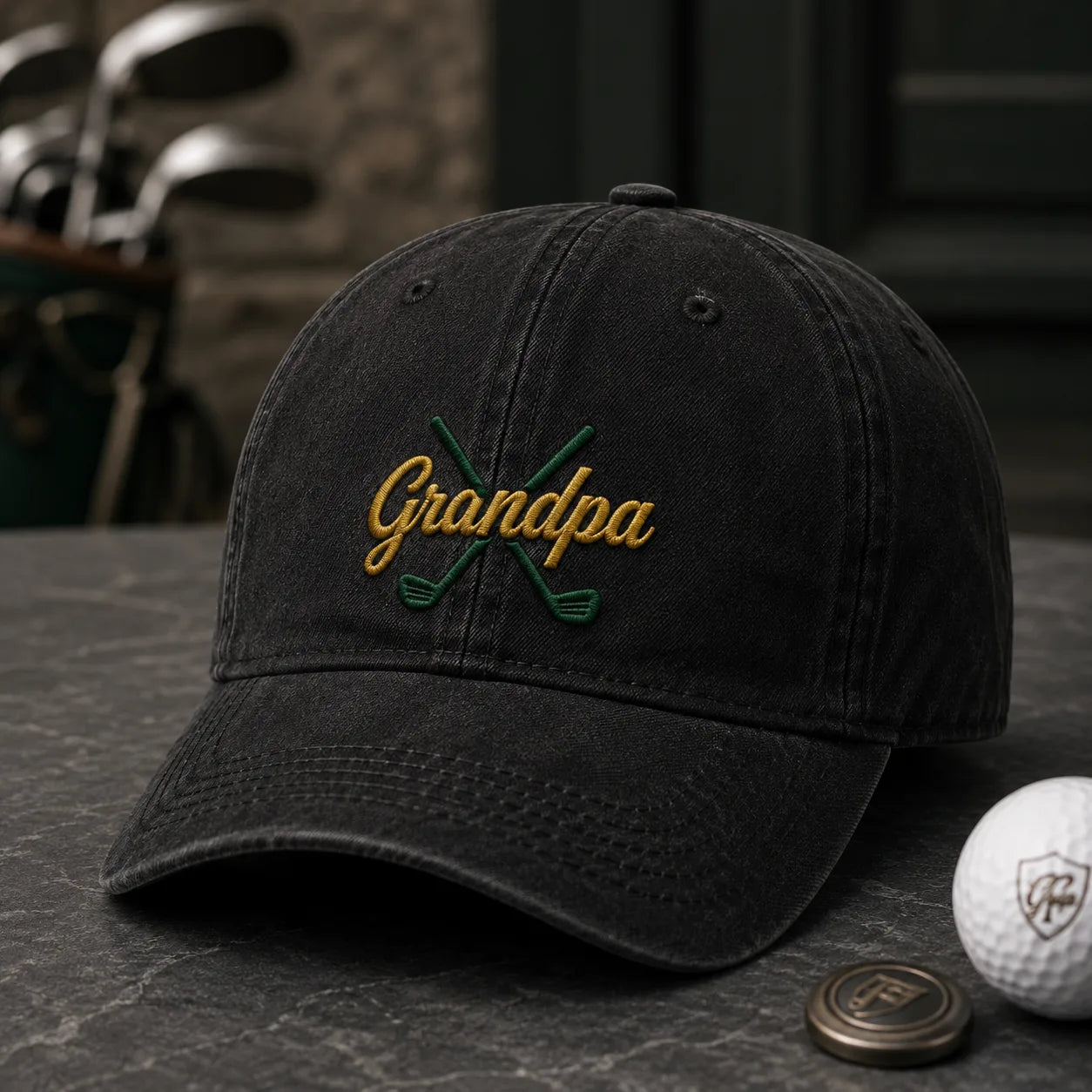 Grandpa Golf Embroidered Washed Cap - washed cap - lifestyle