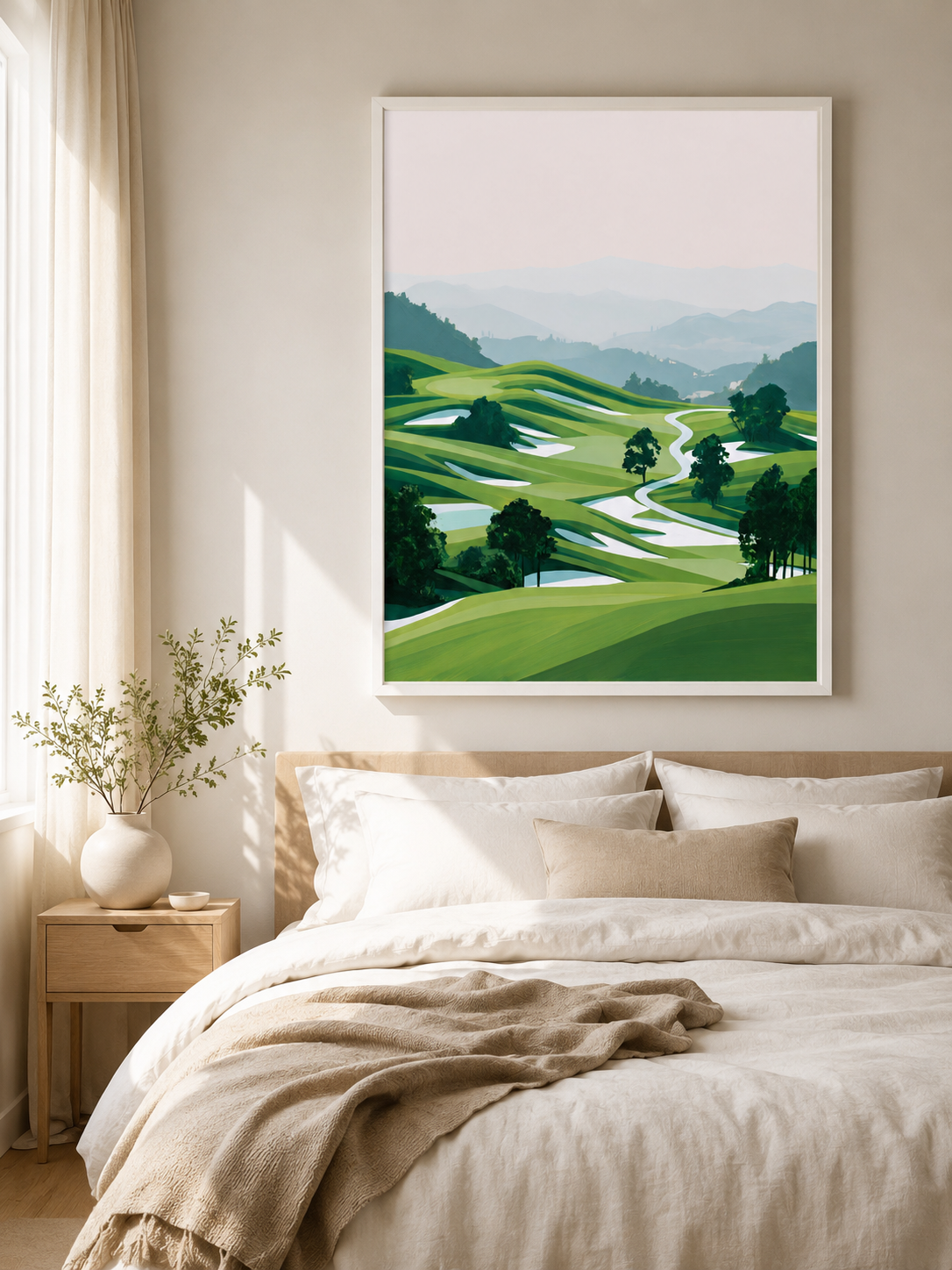 Green Hillside Wall Art - Wall Art Decor - detail view - green landscape decor, canvas print