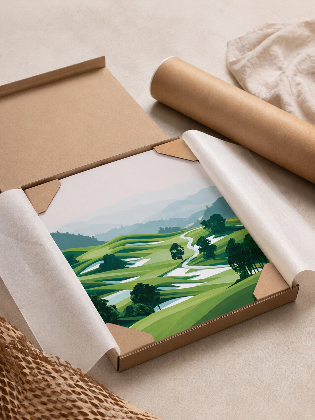 Green Hillside Wall Art - Wall Art Decor - detail view - green landscape decor, canvas print