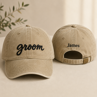 Groom Wedding Washed Cap - Washed Cap - front view