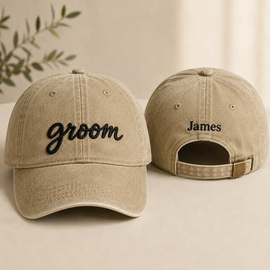 Groom Wedding Washed Cap - Washed Cap - front view