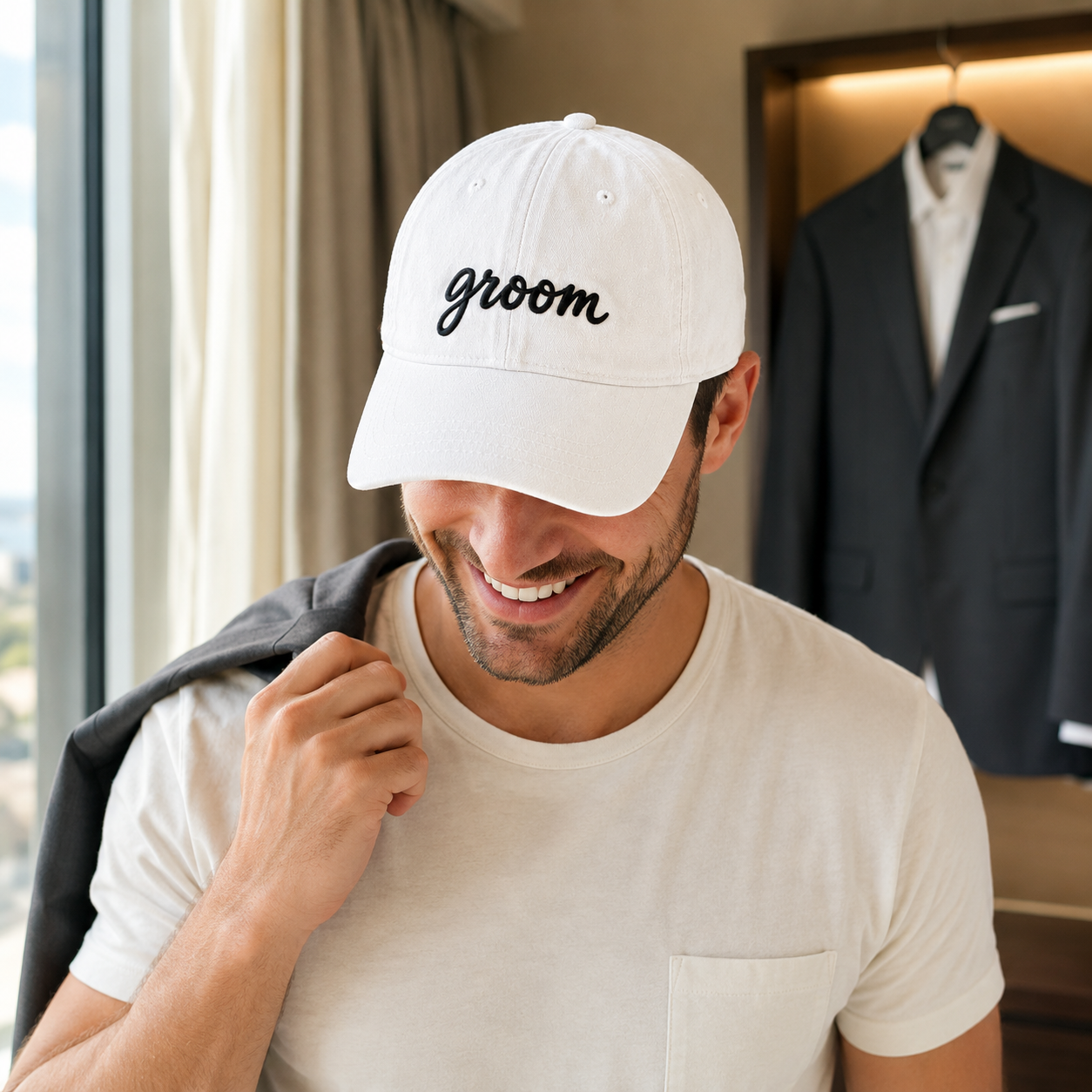 Groom Wedding Washed Cap - Washed Cap - side view