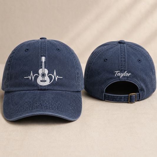 Guitar Heartbeat Washed Cap - Washed Cap - front view