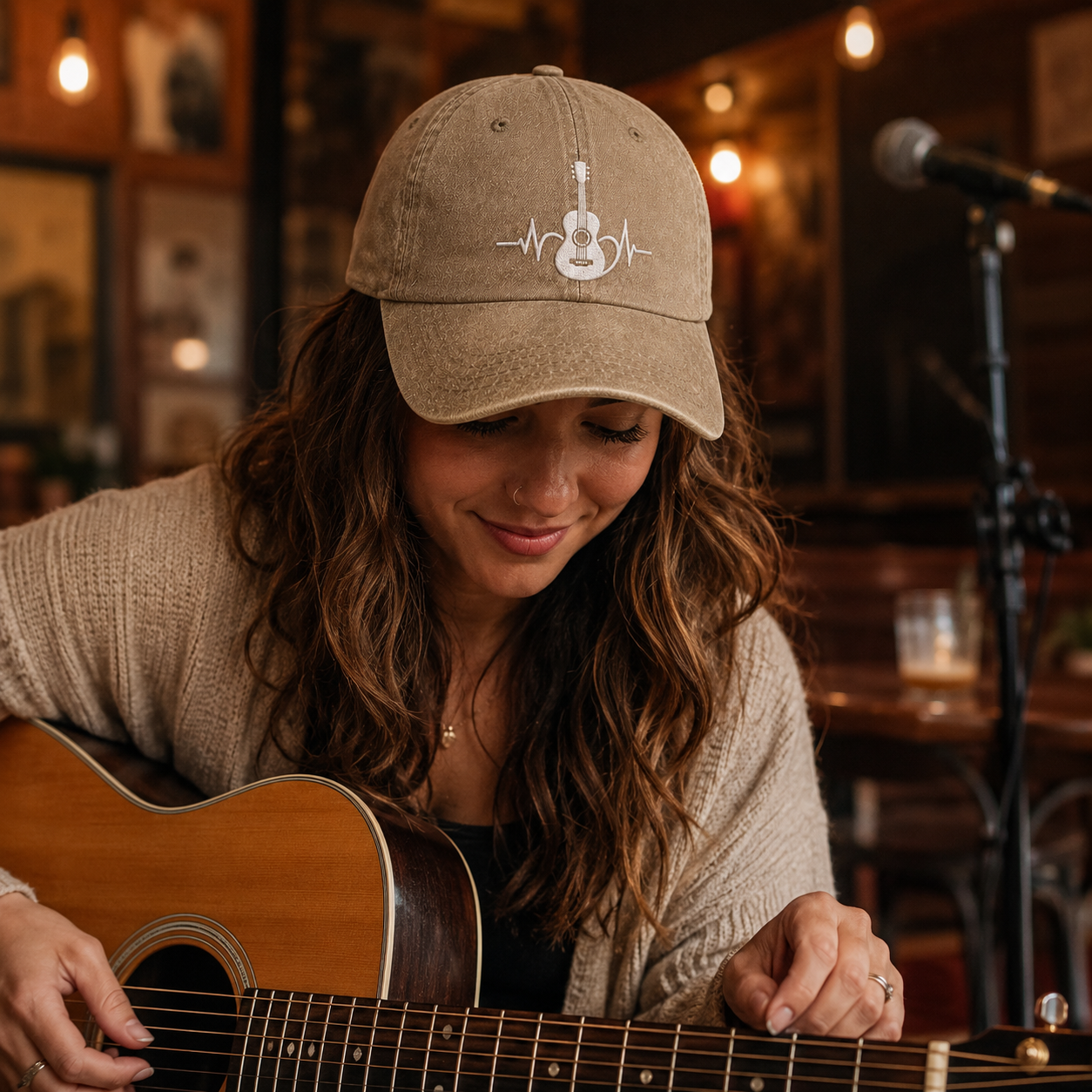 Guitar Heartbeat Washed Cap - Washed Cap - lifestyle