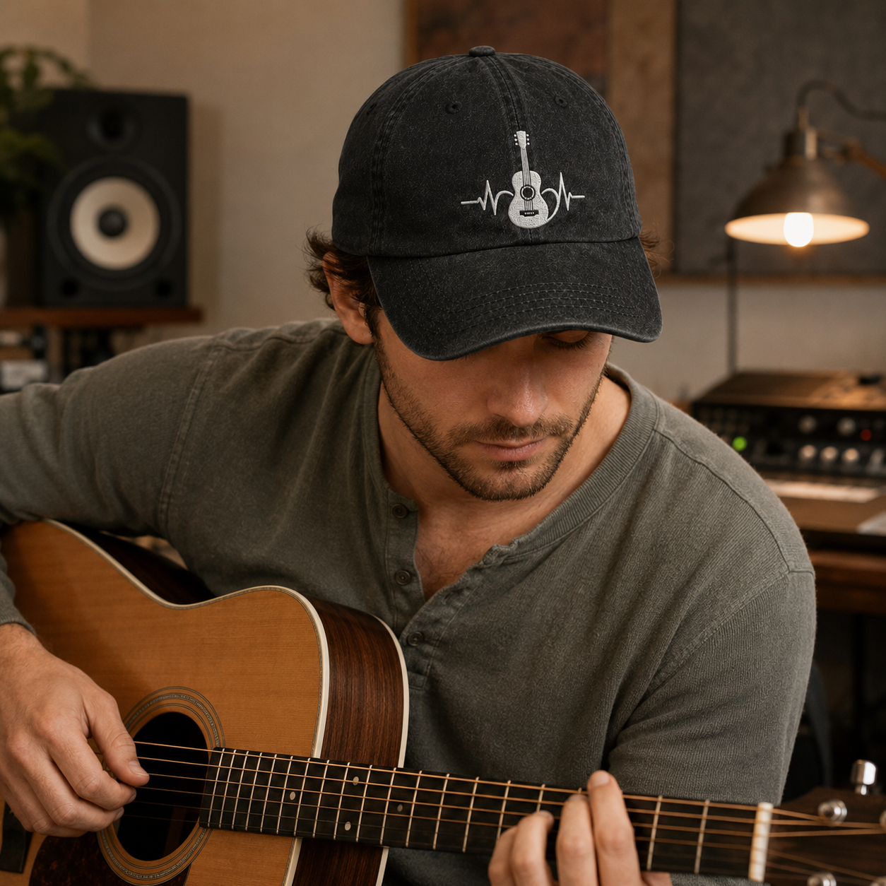 Guitar Heartbeat Washed Cap - Washed Cap - side view