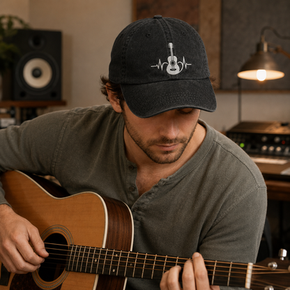 Guitar Heartbeat Washed Cap - Washed Cap - side view