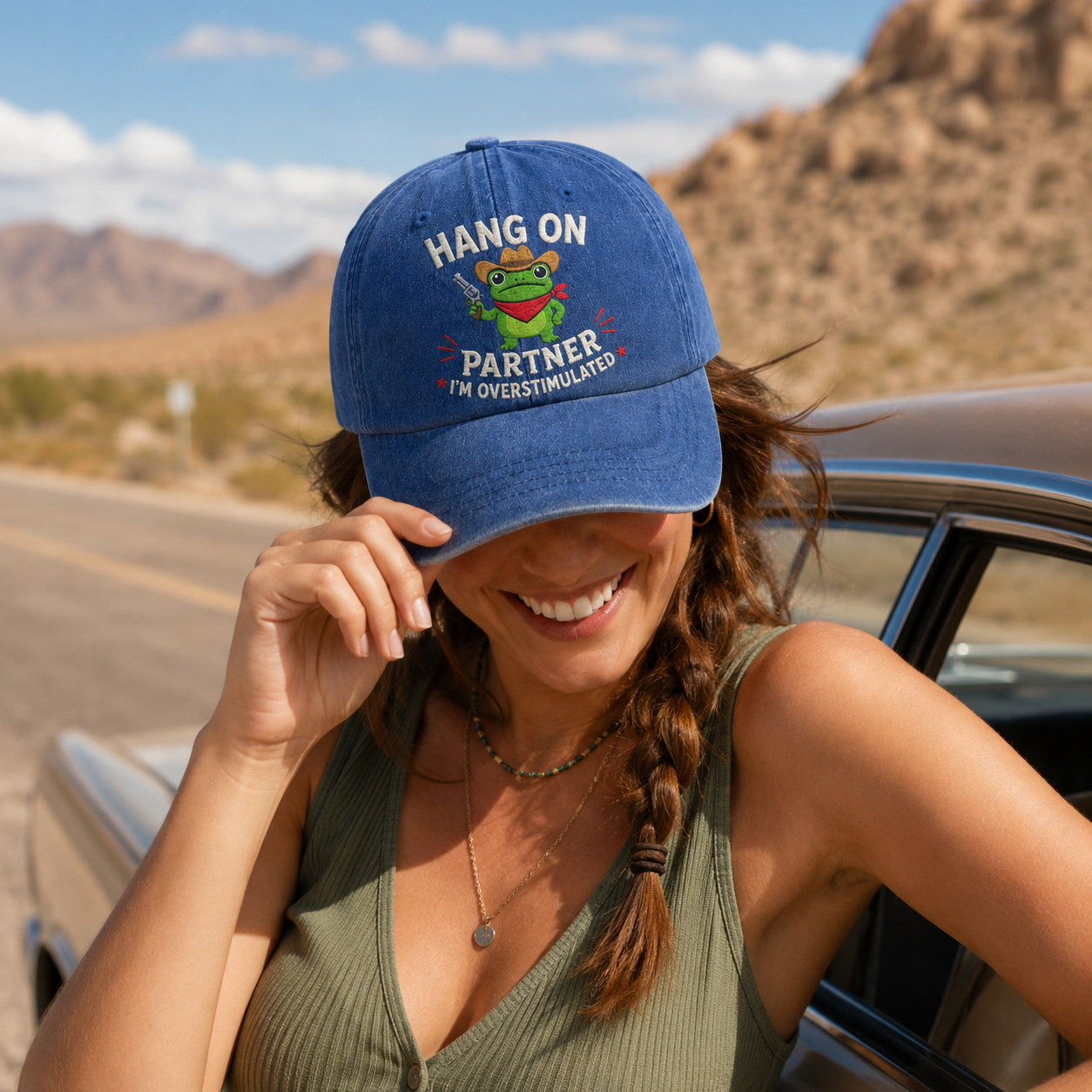 Hang On Partner Embroidered Washed Cap - Washed Cap - alternate angle