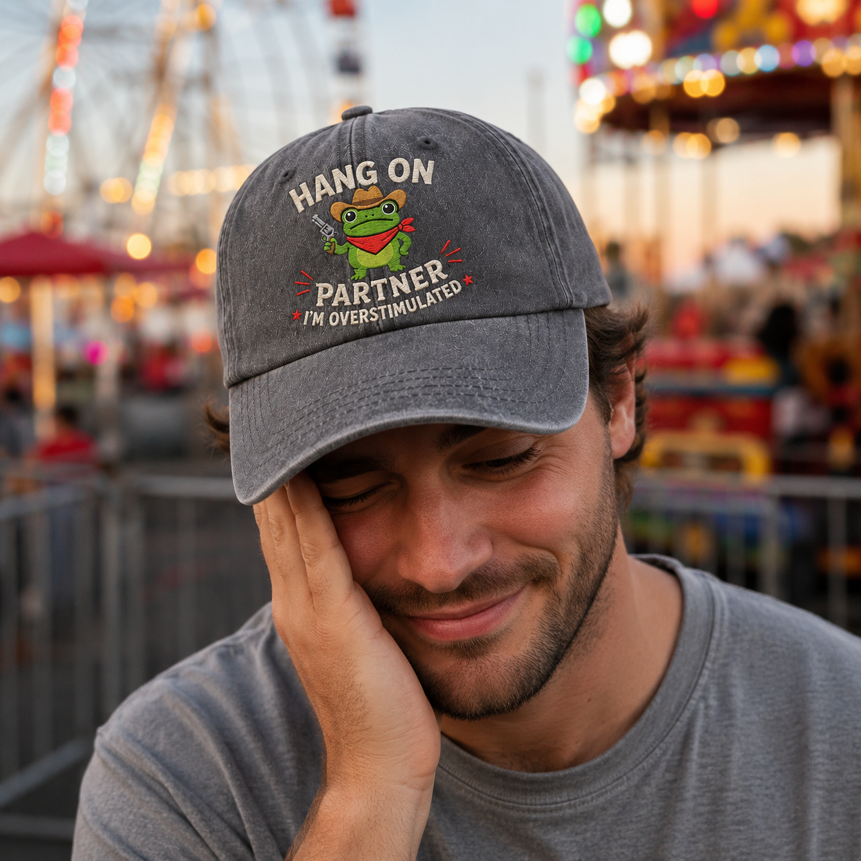 Hang On Partner Embroidered Washed Cap - Washed Cap - detail