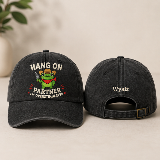 Hang On Partner Embroidered Washed Cap - Washed Cap - front view
