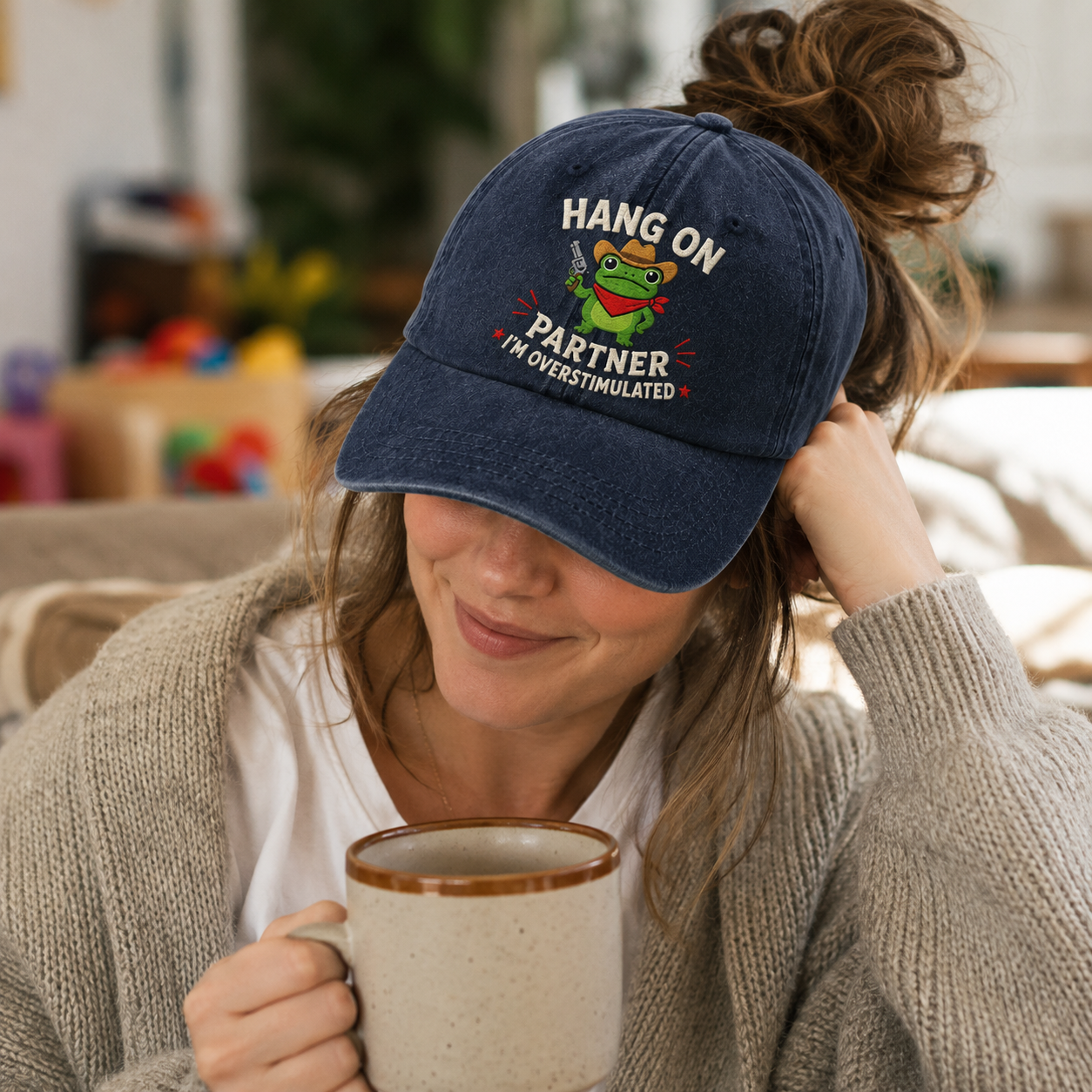 Hang On Partner Embroidered Washed Cap - Washed Cap - side view