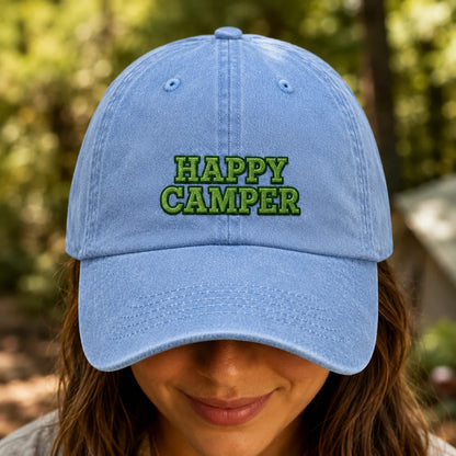 Happy Camper Birthday Washed Cap - washed cap - back view