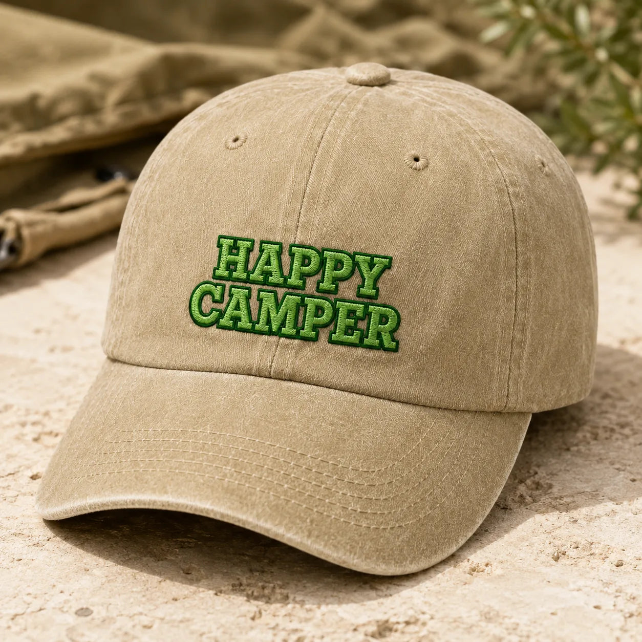 Happy Camper Birthday Washed Cap - washed cap - detail