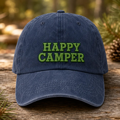 Happy Camper Birthday Washed Cap - washed cap - side view