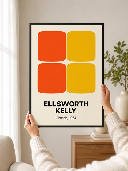 Hard-Edge Color Field Poster - Wall Art Decor - close-up - hard edge inspired poster, orange geometric wall art