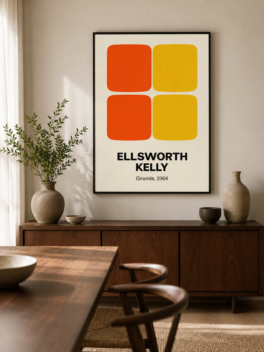 Hard-Edge Color Field Poster - Wall Art Decor - detail view - hard edge inspired poster, orange geometric wall art