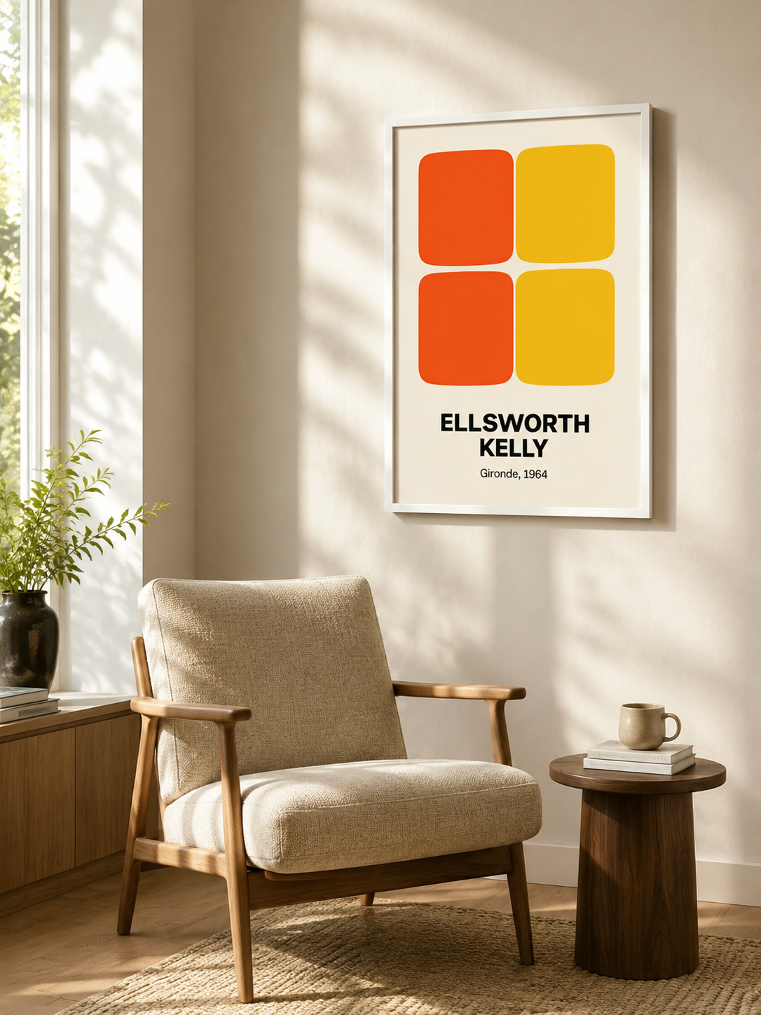 Hard-Edge Color Field Poster - Wall Art Decor - lifestyle shot - hard edge inspired poster, orange geometric wall art