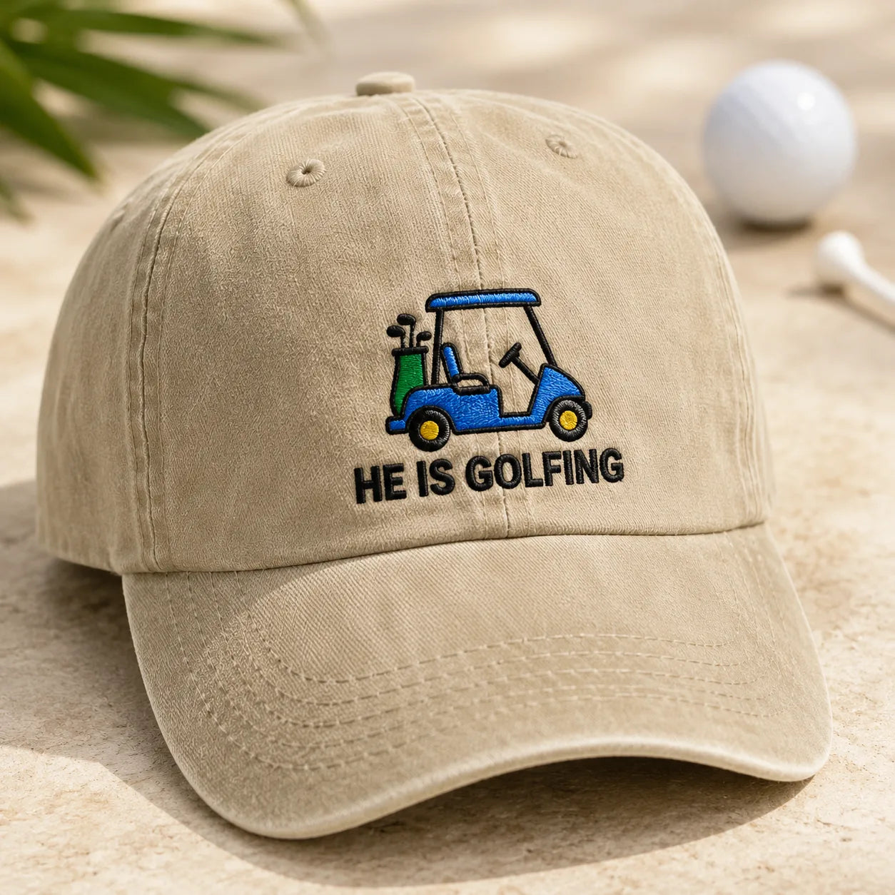 He Is Golfing Washed Cap - washed cap - front view