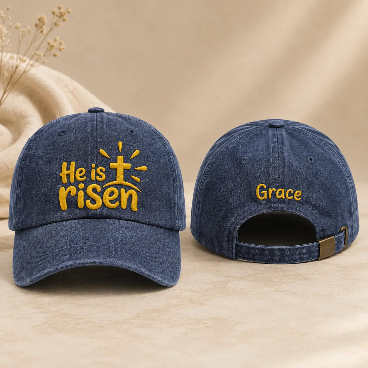 He Is Risen Washed Cap - Washed Cap - front view