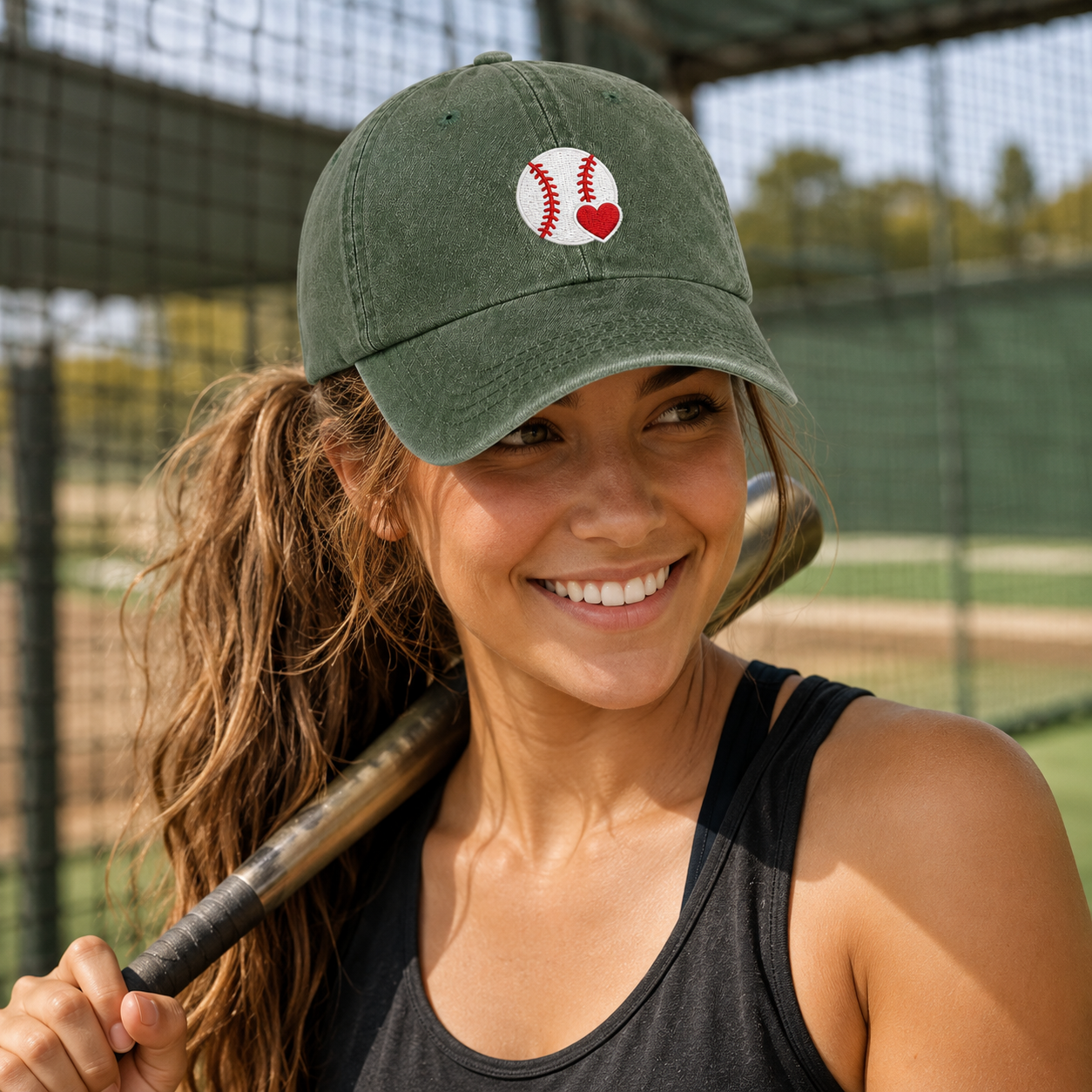 Heart Baseball Embroidered Washed Cap - Washed Cap - detail