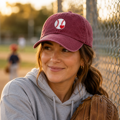 Heart Baseball Embroidered Washed Cap - Washed Cap - lifestyle