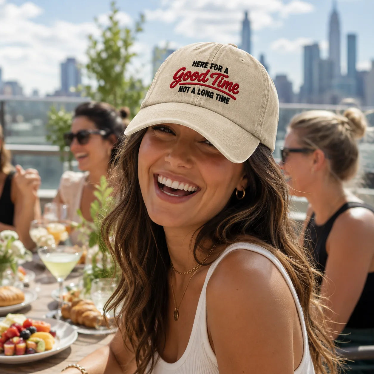 Here For a Good Time Not a Long Time Washed Cap - Washed Cap - side view