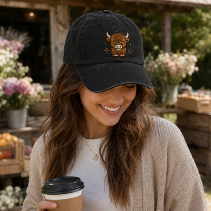 Highland Cow Embroidered Washed Cap - Washed Cap - alternate angle