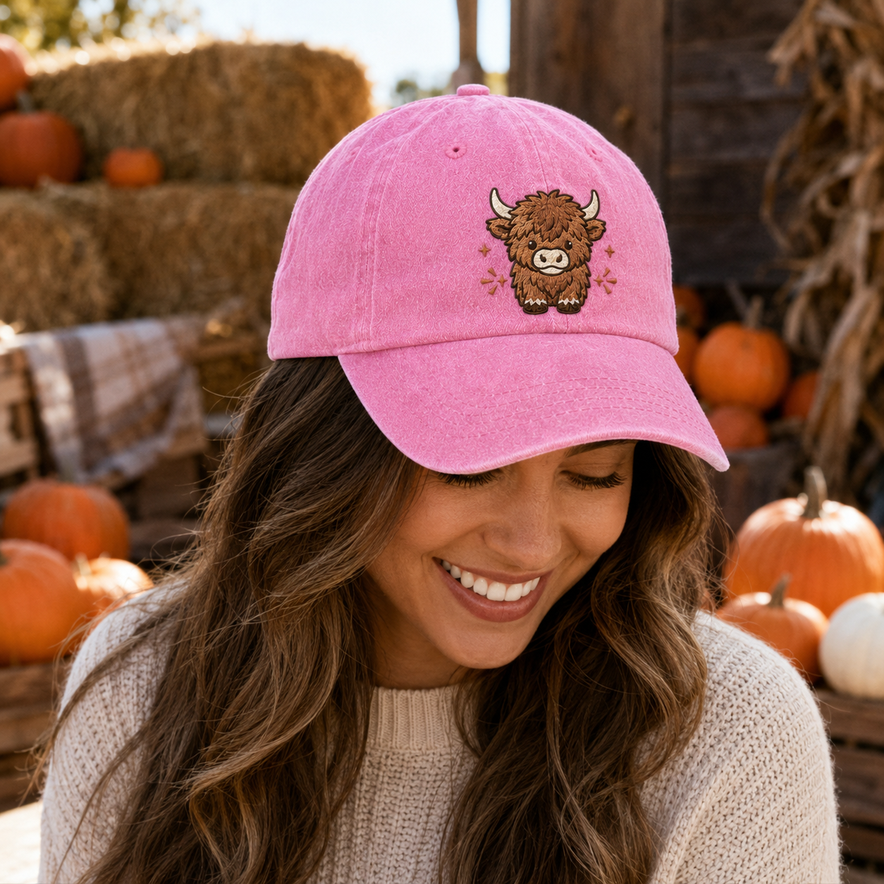Highland Cow Embroidered Washed Cap - Washed Cap - detail