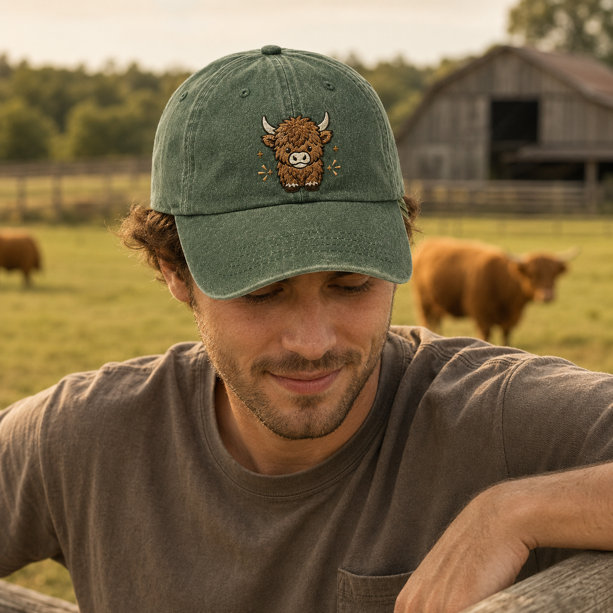 Highland Cow Embroidered Washed Cap - Washed Cap - lifestyle